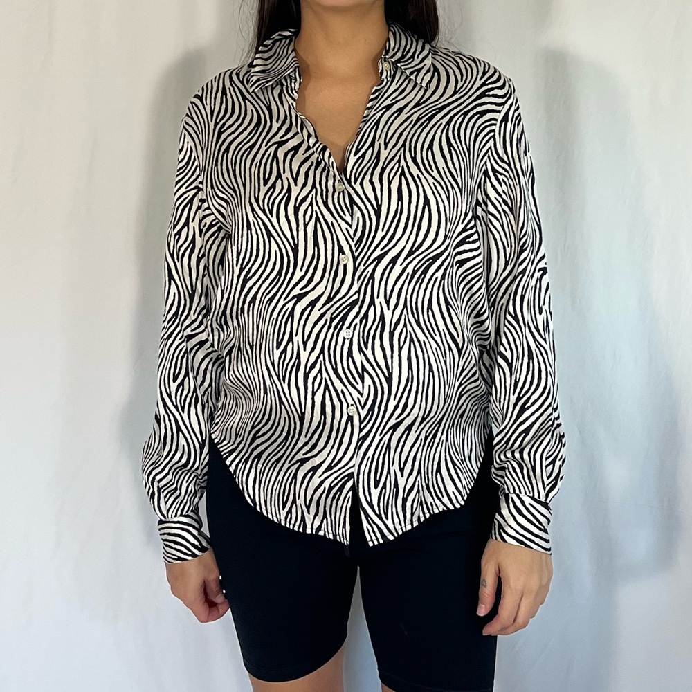 Style & Co. Collection Y2K Silk Zebra Print Blouse